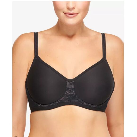 Wacoal Final Touch Molded‎ Underwire Bra 40C Black Full Coverage Lace Smooth - Picture 1 of 7